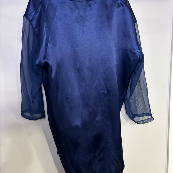 Vintage Victoria Secret Satin Effect Sheer Sleeve Button Up Sleepwear Top M/L - Picture 9 of 11